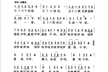 中国名歌乐谱:爱我中华 乔羽词 徐沛东曲