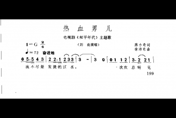 简谱:热血男儿 电视剧《和平年代》主题歌·1997陈小奇词 徐沛东曲(刘欢演唱)