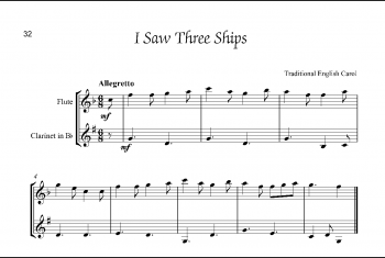 长笛、单簧管圣诞颂歌二重奏曲谱:I Saw Three Ships(for flute and clarinet in Bb)
